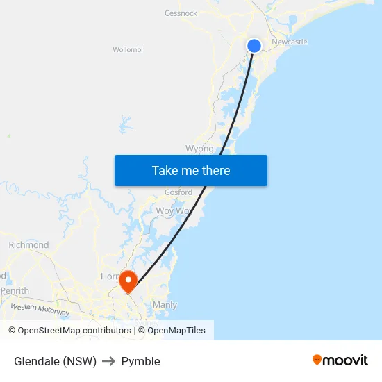 Glendale (NSW) to Pymble map