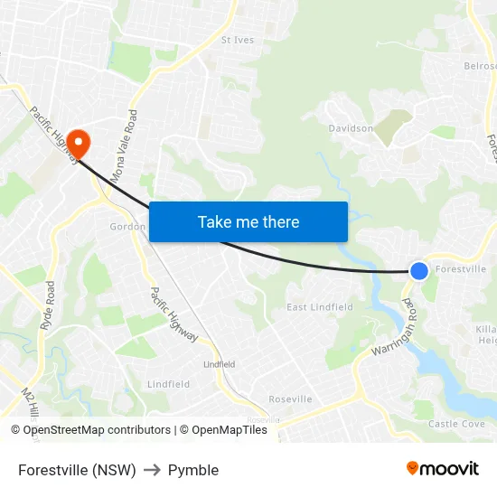 Forestville (NSW) to Pymble map