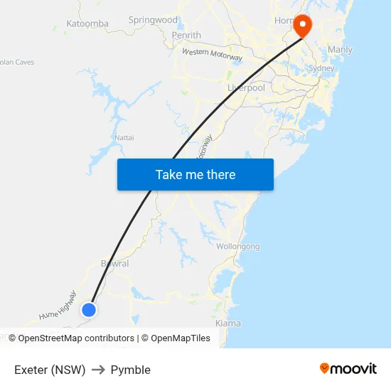 Exeter (NSW) to Pymble map