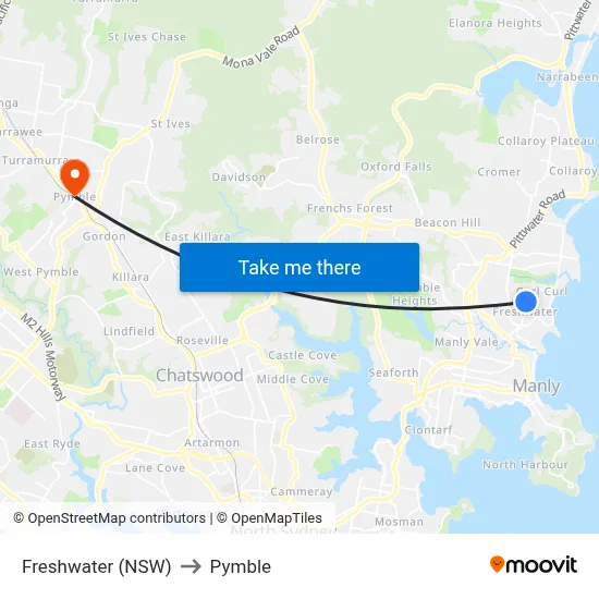 Freshwater (NSW) to Pymble map