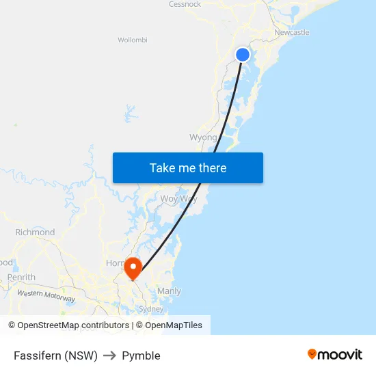 Fassifern (NSW) to Pymble map