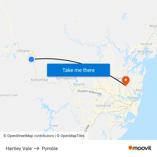 Hartley Vale to Pymble map
