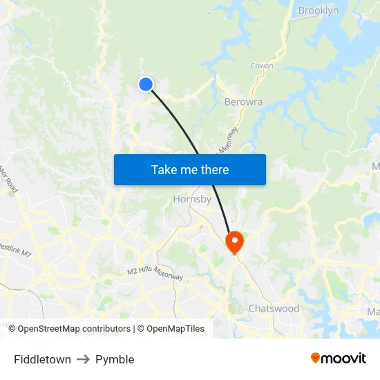 Fiddletown to Pymble map