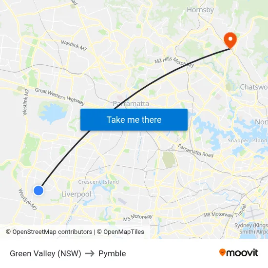 Green Valley (NSW) to Pymble map