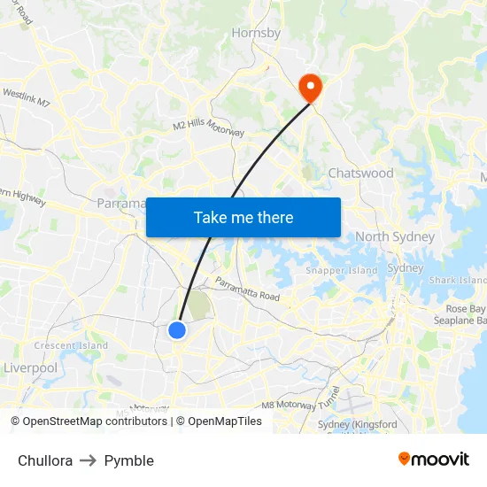 Chullora to Pymble map