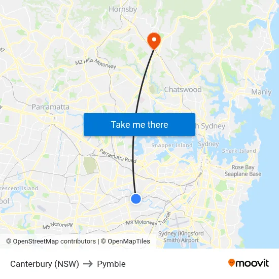 Canterbury (NSW) to Pymble map