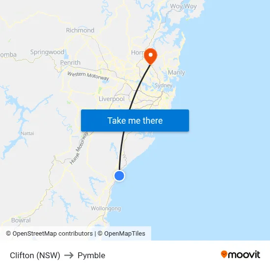 Clifton (NSW) to Pymble map