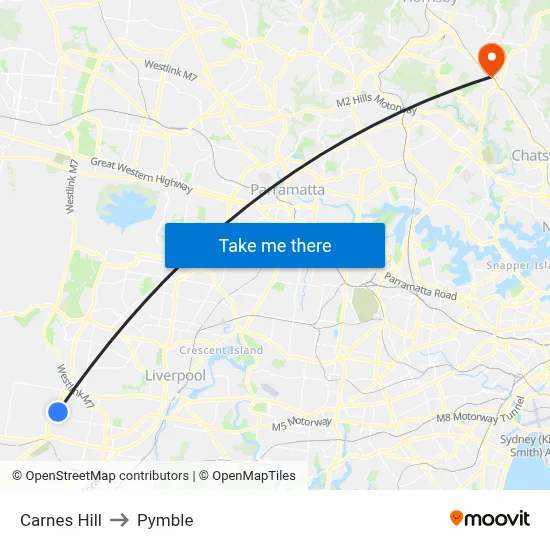 Carnes Hill to Pymble map