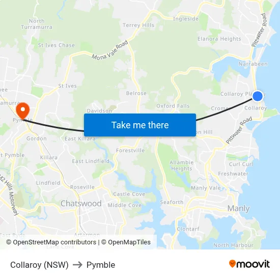 Collaroy (NSW) to Pymble map