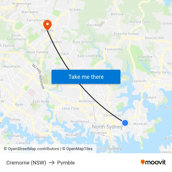 Cremorne (NSW) to Pymble map