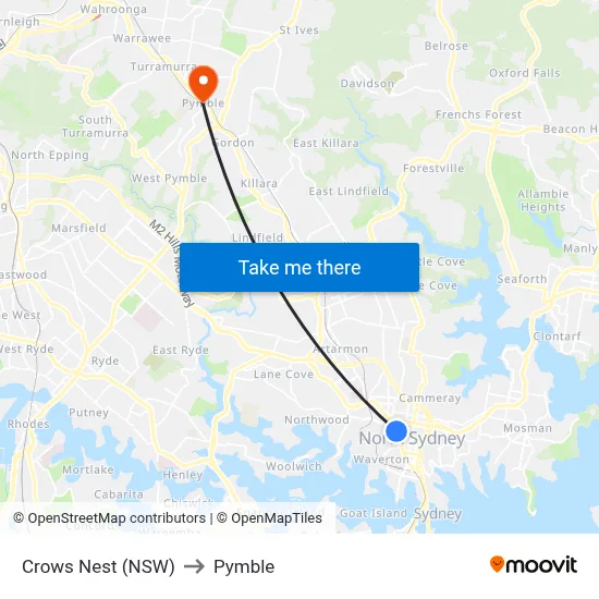 Crows Nest (NSW) to Pymble map
