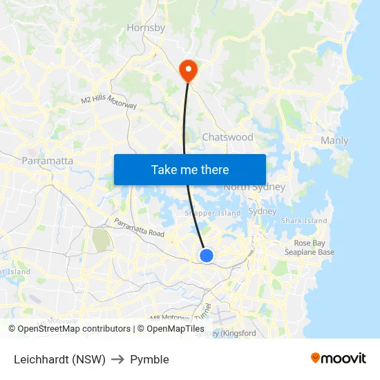 Leichhardt (NSW) to Pymble map