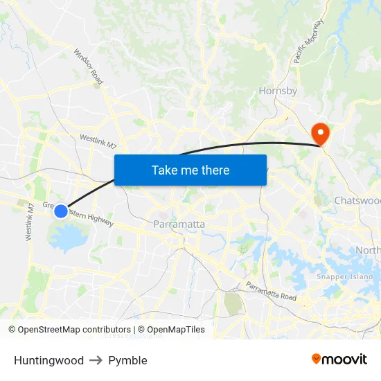 Huntingwood to Pymble map