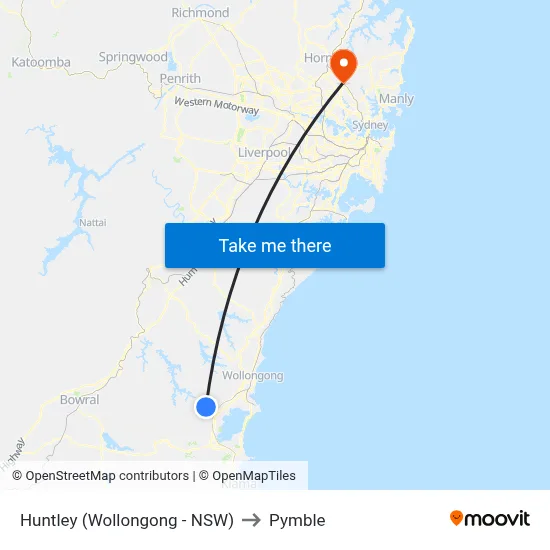 Huntley (Wollongong - NSW) to Pymble map