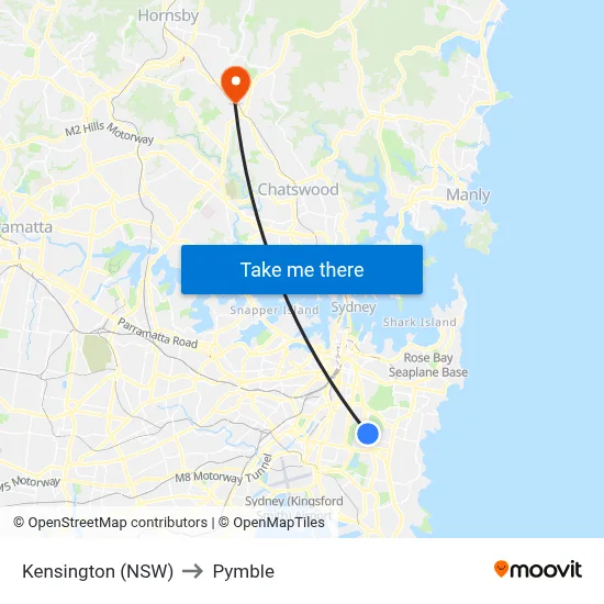 Kensington (NSW) to Pymble map