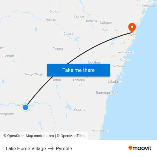 Lake Hume Village to Pymble map