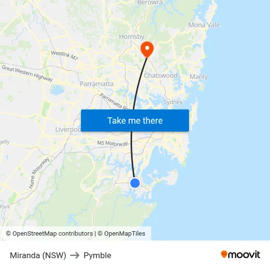 Miranda (NSW) to Pymble map