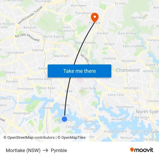 Mortlake (NSW) to Pymble map