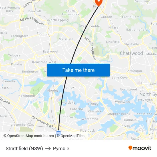 Strathfield (NSW) to Pymble map