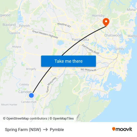 Spring Farm (NSW) to Pymble map