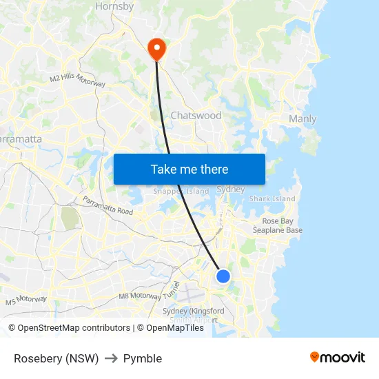 Rosebery (NSW) to Pymble map