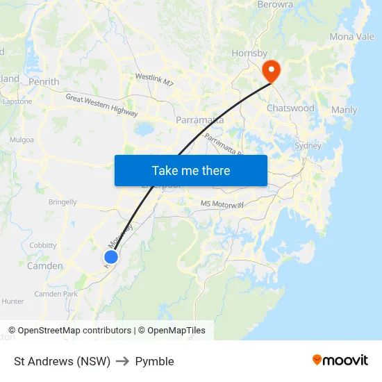 St Andrews (NSW) to Pymble map