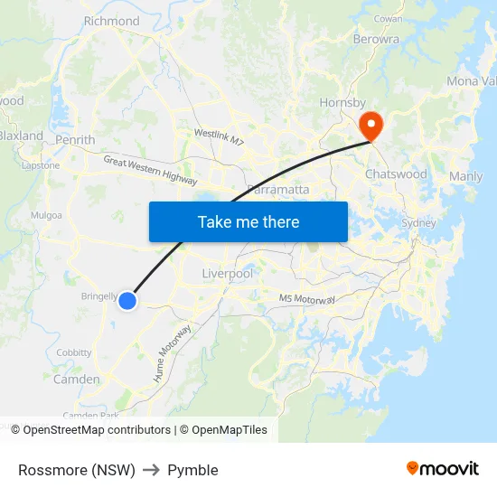 Rossmore (NSW) to Pymble map