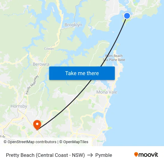 Pretty Beach (Central Coast - NSW) to Pymble map
