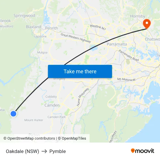 Oakdale (NSW) to Pymble map