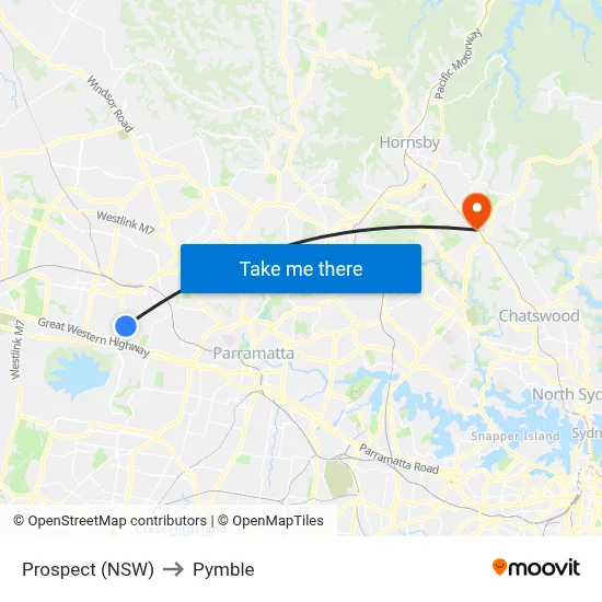 Prospect (NSW) to Pymble map