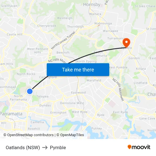 Oatlands (NSW) to Pymble map