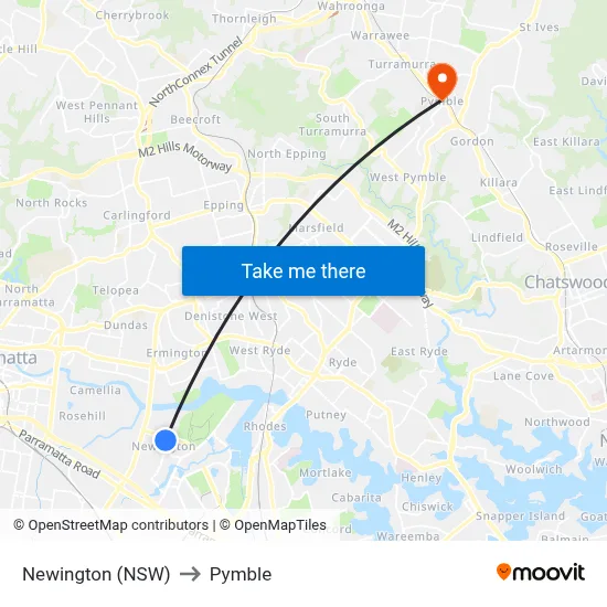 Newington (NSW) to Pymble map