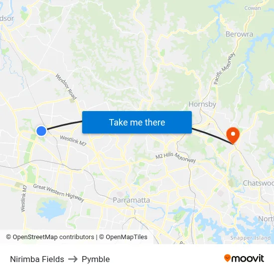Nirimba Fields to Pymble map