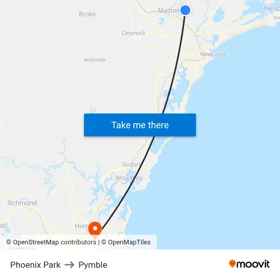 Phoenix Park to Pymble map
