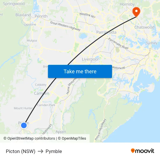 Picton (NSW) to Pymble map