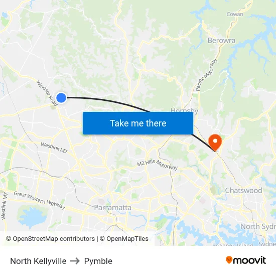 North Kellyville to Pymble map