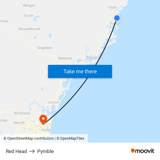 Red Head to Pymble map