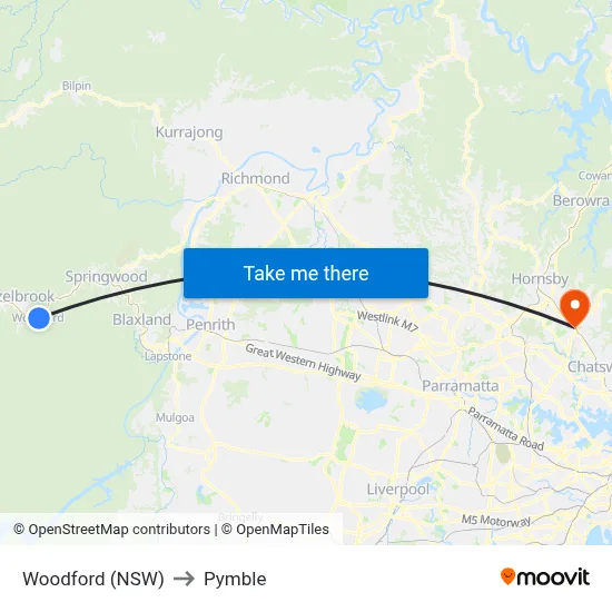 Woodford (NSW) to Pymble map
