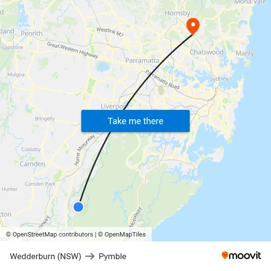 Wedderburn (NSW) to Pymble map