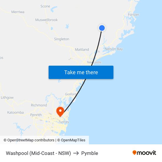 Washpool (Mid-Coast - NSW) to Pymble map