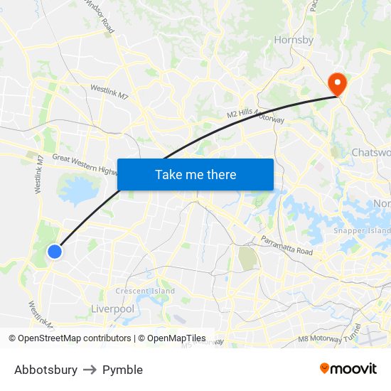 Abbotsbury to Pymble map