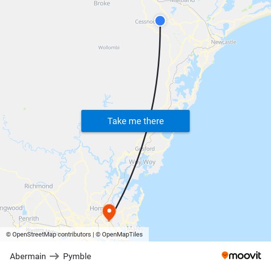 Abermain to Pymble map