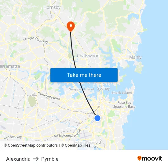 Alexandria to Pymble map