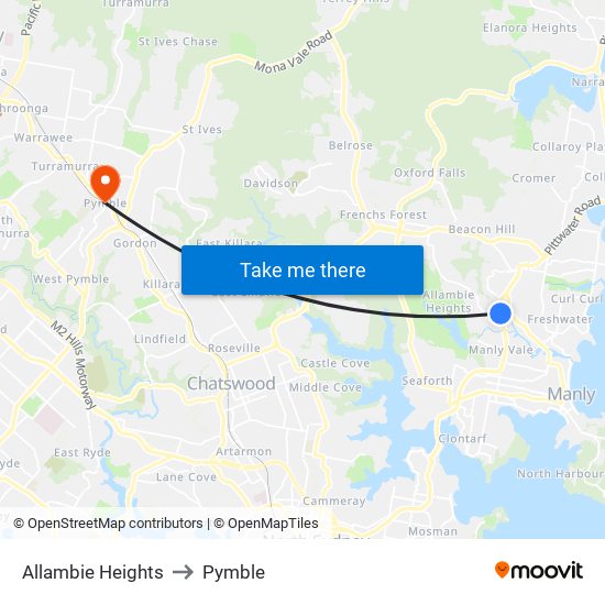 Allambie Heights to Pymble map