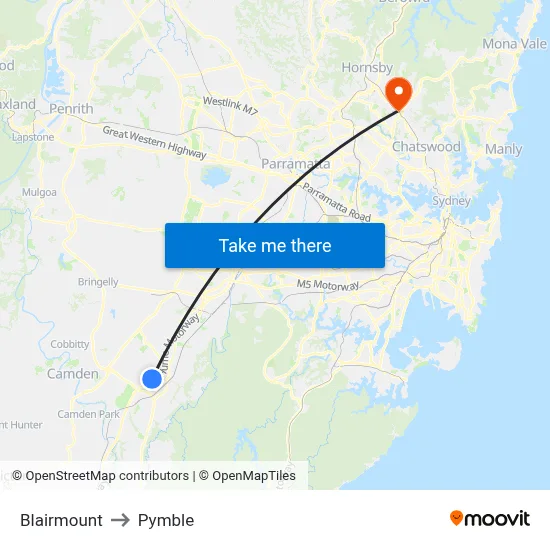 Blairmount to Pymble map