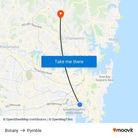 Botany to Pymble map