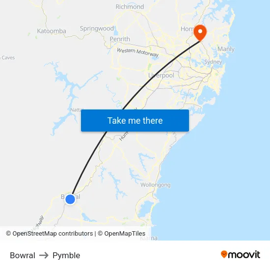 Bowral to Pymble map