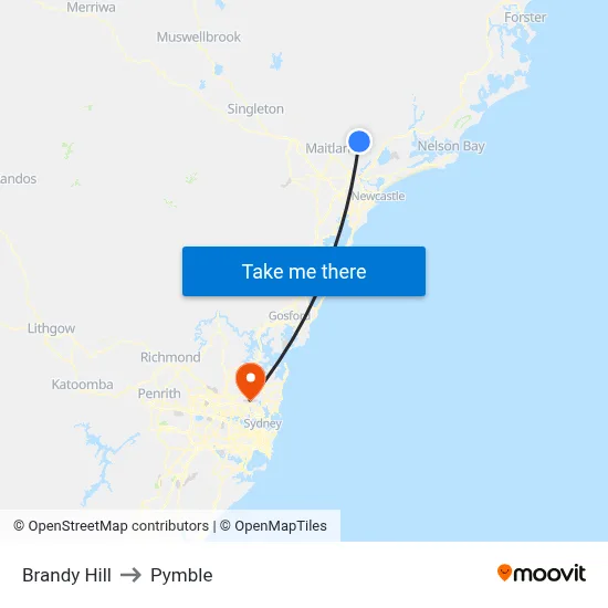 Brandy Hill to Pymble map