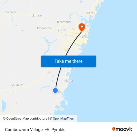 Cambewarra Village to Pymble map