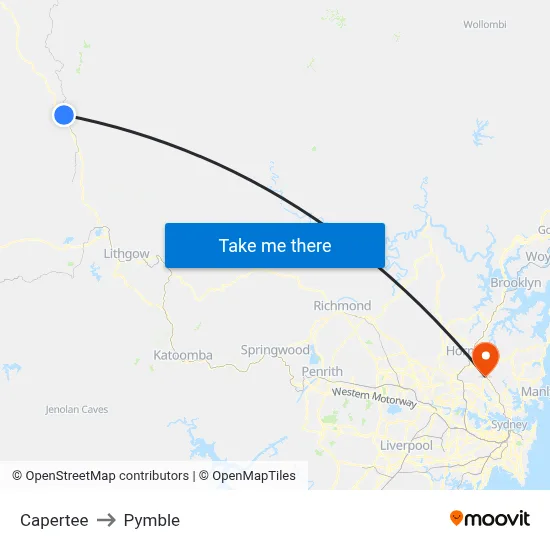 Capertee to Pymble map